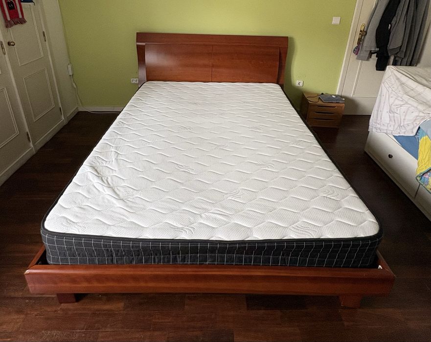 Cama Casal Madeira Maciça 150x195 + Colchão Ortopédico