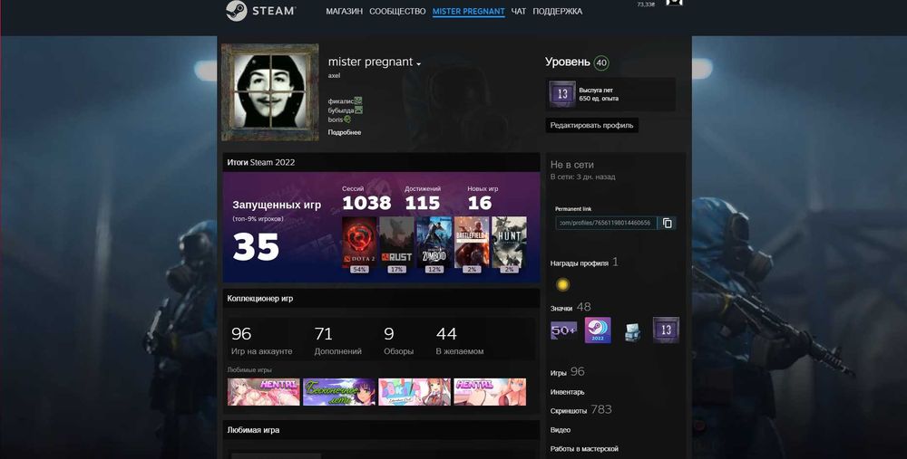 Steam - аккаунт с играми и предметами / аккаунту 13 лет / без читов