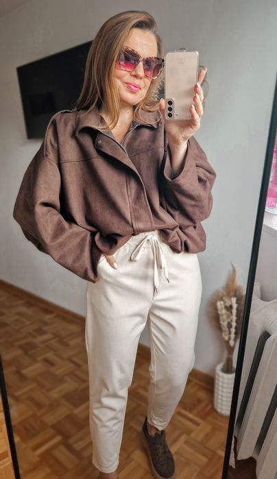 Czekoladowa viralowa kurtka bomberka zamszowa Czekoladowa Zara Varlesc