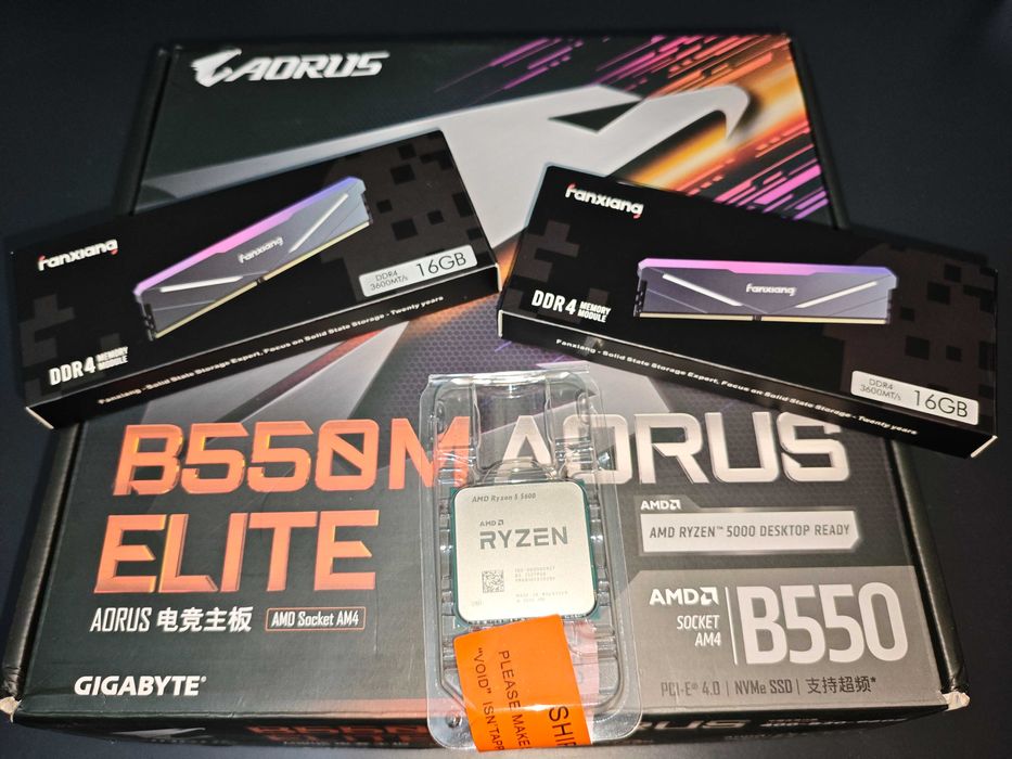 Gigabyte B550M Aorus, AMD Ryzen 5 5600, DDR4 32GB RGB, кулер комплект