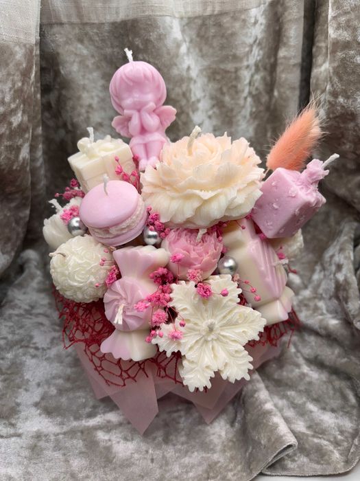 Piękny bukiet świąteczny świec świeczek hande made