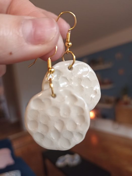 Kolczyki ceramiczne handmade beżowe