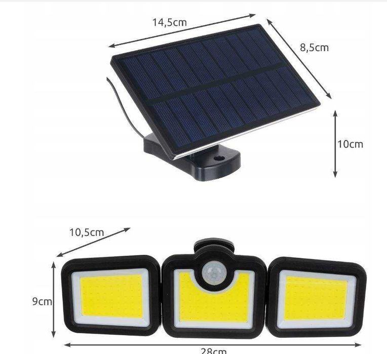 Lampa solarna czujnik ruchu zmierzchu panel 3w1 zewnętrzna pilot