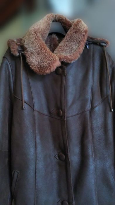 Длинное коричневое пальто дублёнка, размер XXXL