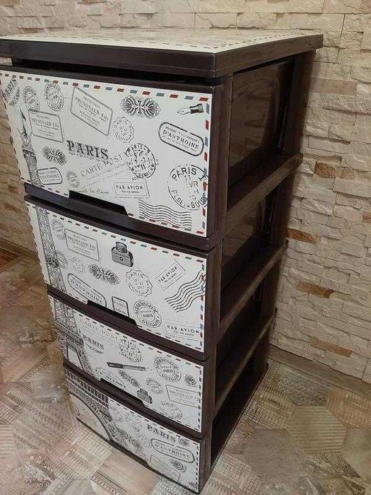Пластиковий комод з декором "Париж" Темно-коричневий