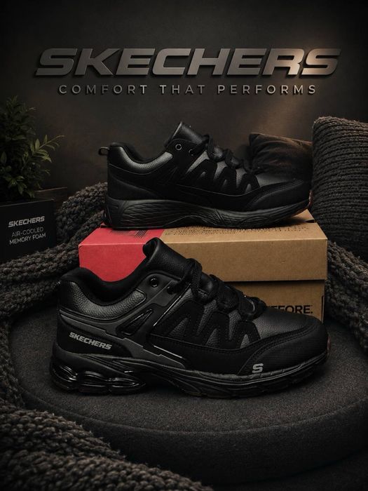 Осень 2026!! Мужские кросовки скетчерс кожаные ! Skechers черные ! Стильные мужские красовки на осень