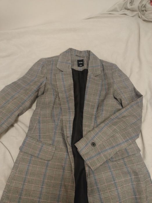 Marynarka w kratę elegancka oldmoney matura egzamin długa szara