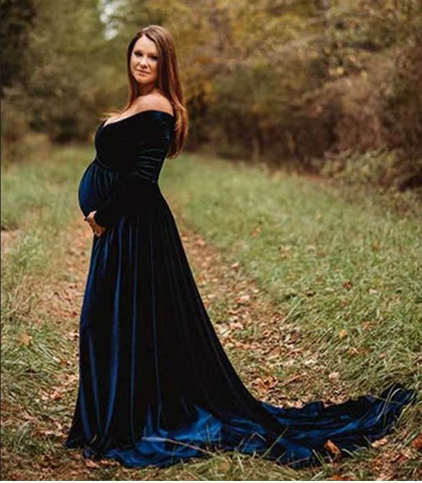 Suknia do sesji ciążowej welwetowa aksamitna granatowa M