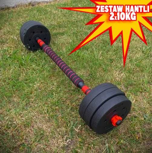 HANTLE BITUMICZNE *NOWE* zestaw hantli ze sztangą łączoną 20kg 2x10kg