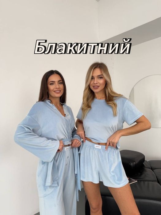 Піжама жіноча 4 в 1 для дому: халат + футболка + шорти + штани