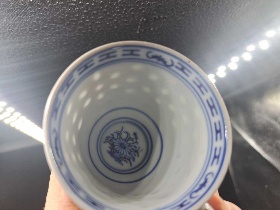 Filiżanka espresso spodek duo porcelana ryżowa chińska niebieska kwiat