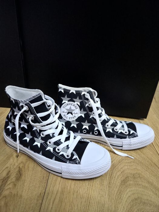 czarne converse w gwiazdki Converse Chuck Taylor All Star Hi Black White Stars 168808C