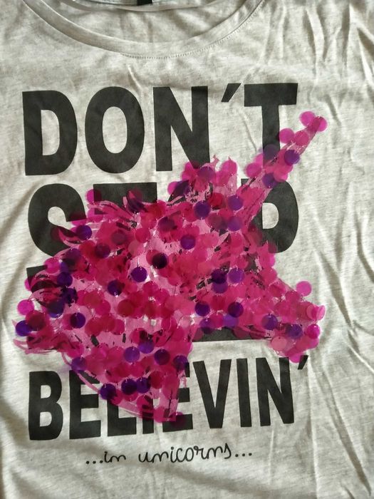 Damska/dziewczęca szara koszulka/bluzka z cekinami, Jednorożec, Nowa