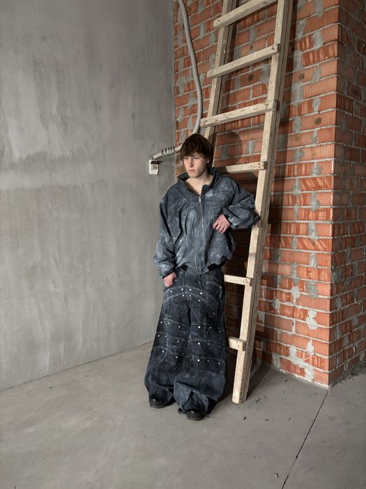 baggy textured faded denim jacket sk8 y2k opium vintage
