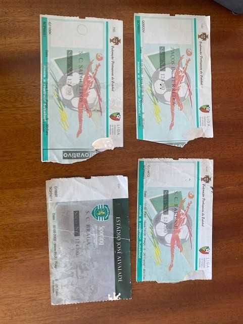 lote de 4 bilhetes ano 2002 jogos Sporting