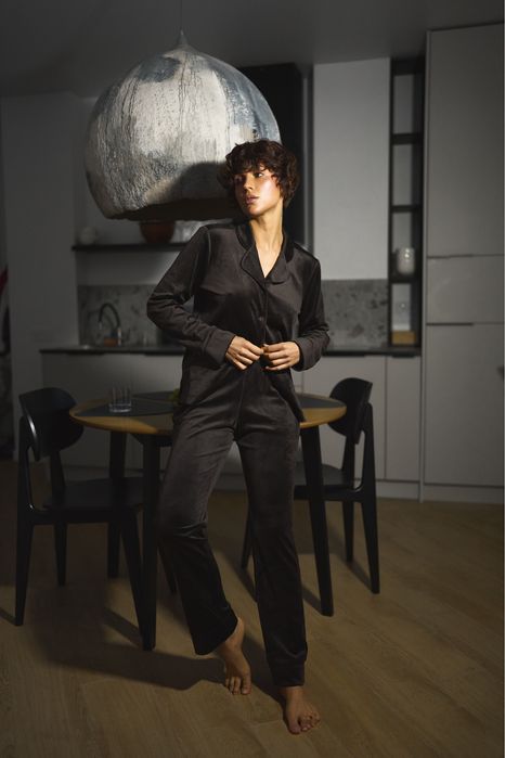 Жіноча піжама плюш велюр темний шоколад С, М, ХЛ