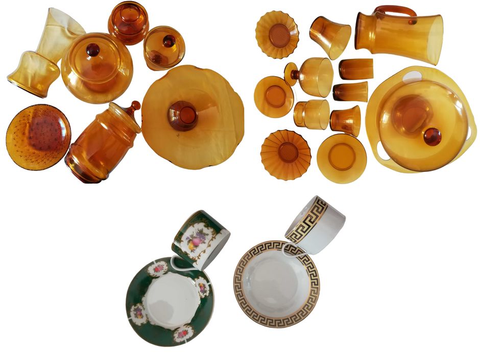 Szkło przeźroczyste brązowe deserowe, filiżanki ceramiczne