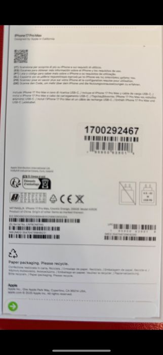 Iphone 17 Pro Max Laranja  256Gb Selado