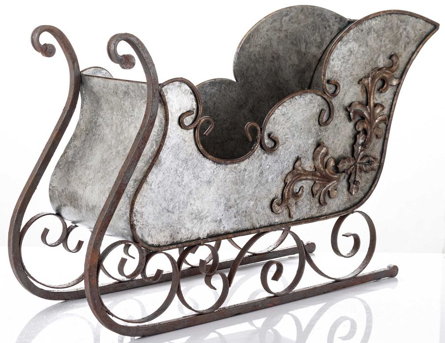 Duże srebrne sanie Mikołaja dekoracja świąteczna pod choinkę 170845