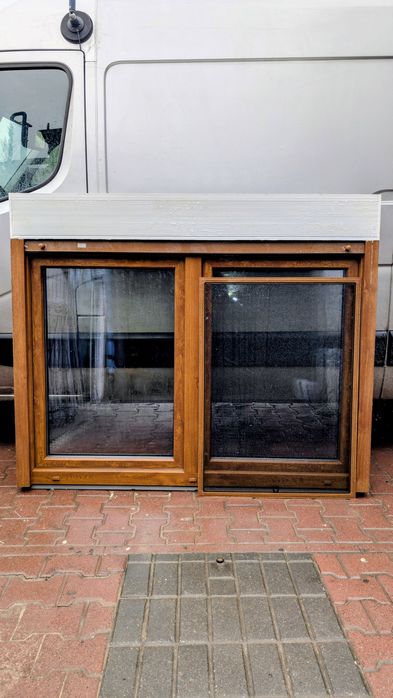 KR HAUS okno 166x136 3 szybowe złoty dąb z roletą zewnętrzna POZNAŃ