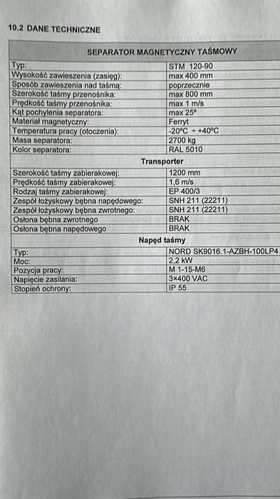 Separator magnetyczny taśmowy