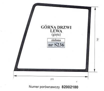 szyba Fiat, Ford, New Holland - drzwi górna lewa,prawa  S 236  S 237