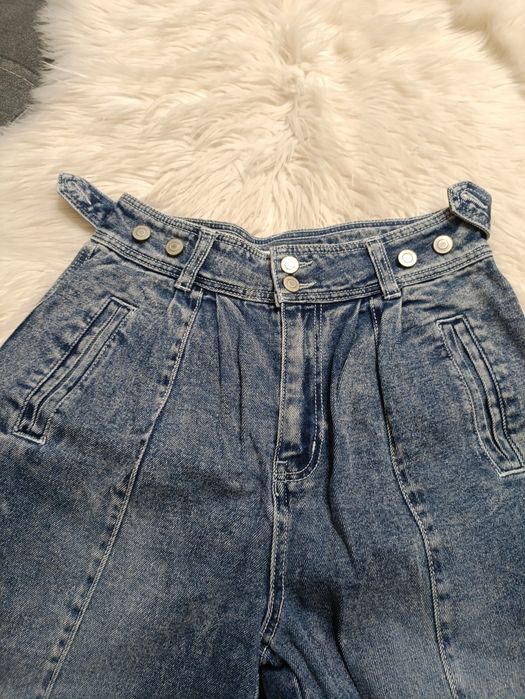 Jeansy vintage eleganckie szerokie niebieskie wysoki stan M
