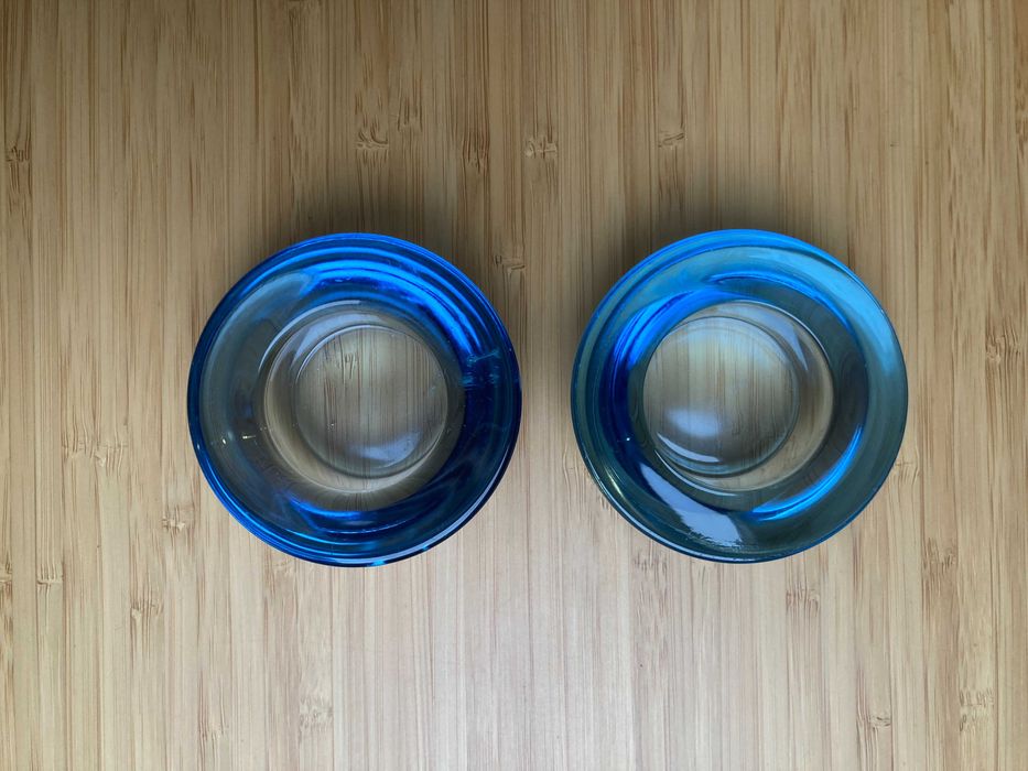 Świecznik na tealight niebieskie szkło 2 sztuki komplet osłonki IKEA