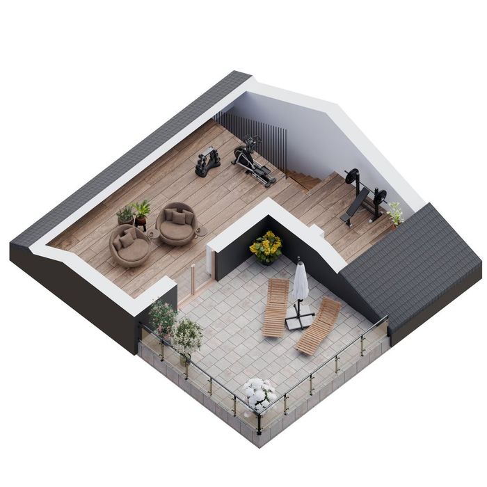 Apartament 65,73 m² + Poddasze 38,27 m² + Taras dachowy 22,66 m²