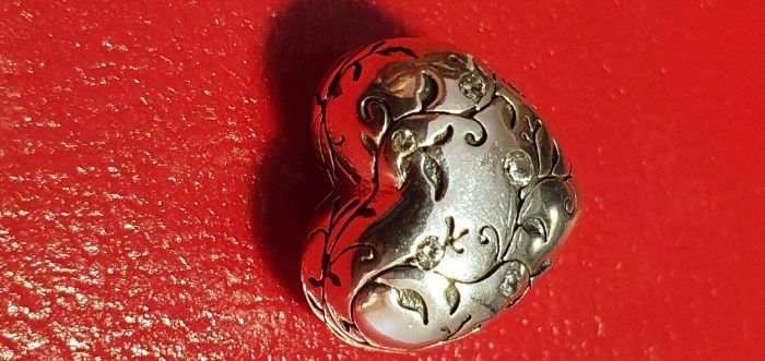 Jóia Conta Prata Esterlina (Prata d'Lei) S925 Conta Coração Flor Retro