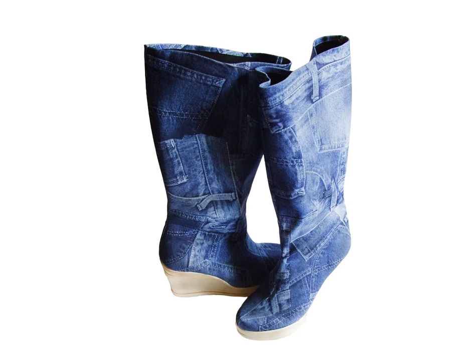 BnW Kozaki z lycry niebieskie damskie