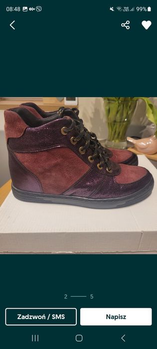 Sneakersy na platformie, trzewiki, skóra naturalna,r. 37, jak nowe