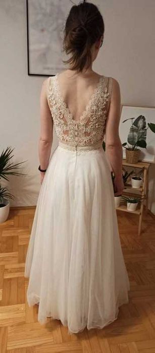 Suknia ślubna biała/ecru + welon