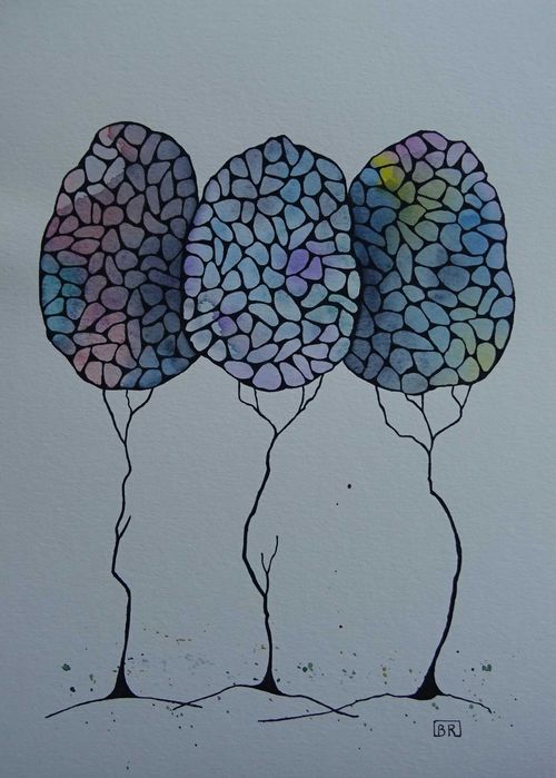 Akwarela Akwarelka Obraz pt. Drzewa - Przyjaciele 7, rozmiar A4,