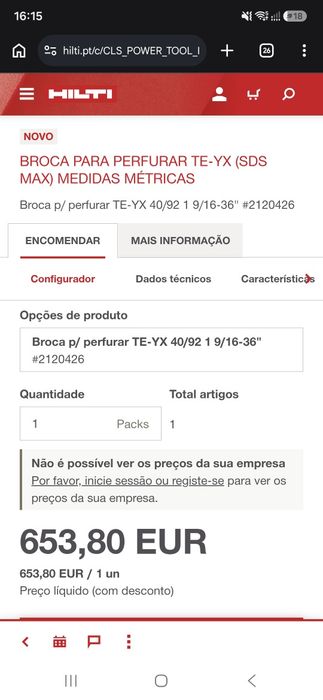 Broca Hilti 40x800x920mm