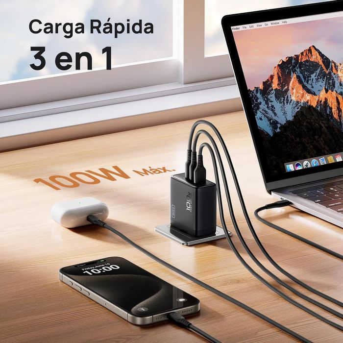 [Novo] Carregador USB 100W GaN, 3 USB, Fast Charge!