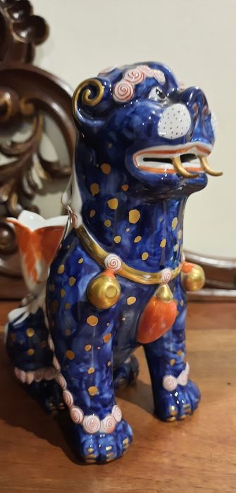 Escultura Figura Vista Alegre Cão de Foo castiçal 16cm pintura  manual