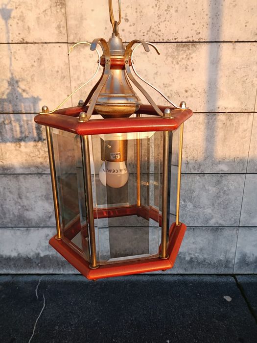 Par de candeeiros aplicação ao teto estrutura em latão, madeira maciça