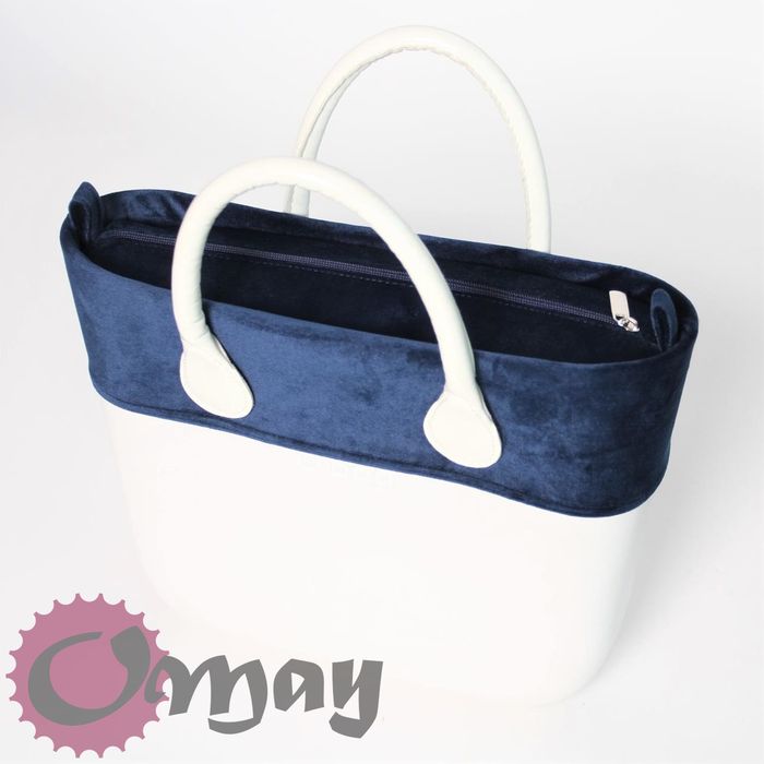 Granatowy Welur organizer do OBAG MINI +OPASKA 2 kieszenie wkład OMAY