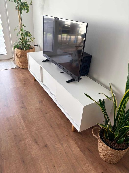 Móvel de TV branco lacado e madeira, La Redoute
