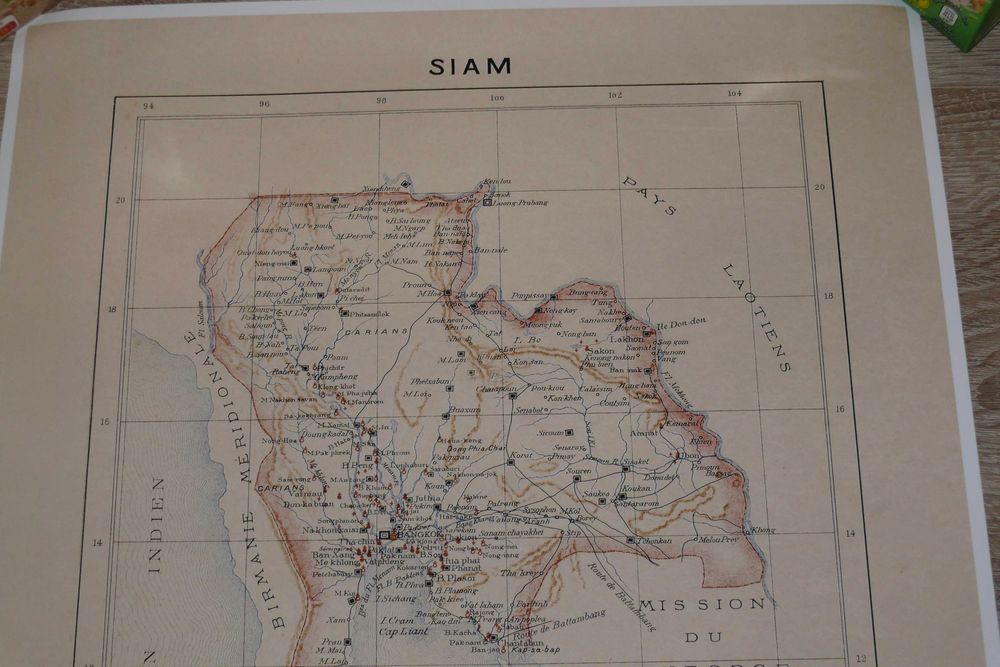 Reprodução impressa de Mapa da Tailandia - Siam 1889