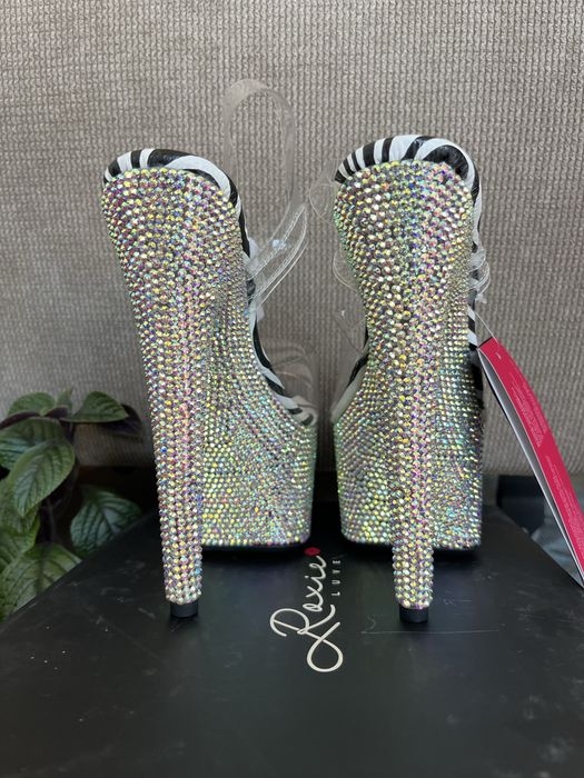 Szpilki Pole Dance zebry transparent cyrkonie 35 nowe Roxie Luve szkla