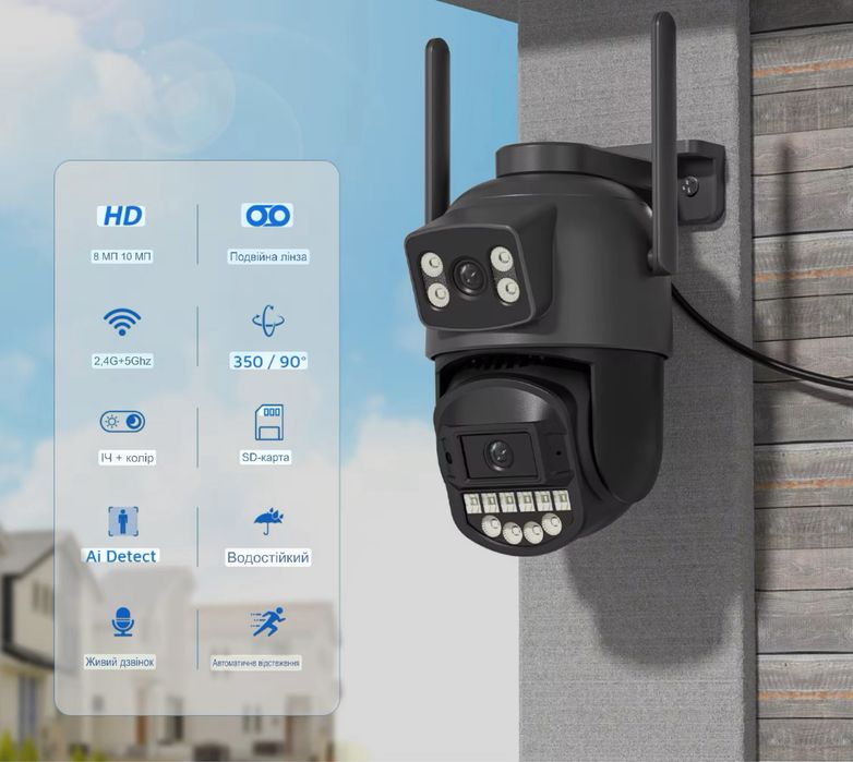 *АКЦІЯ* Двойная уличная 8Мп WiFi камера видеонаблюдения BESDER