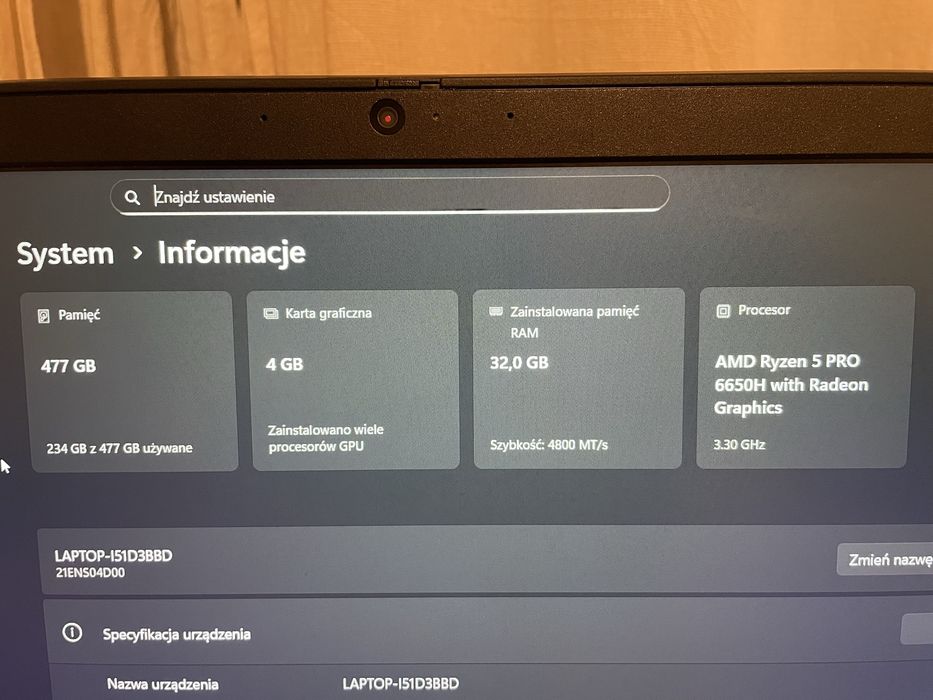 Laptop Lenovo ThinkPad P15v G3 Ryzen 5 PRO 6650H 32 512 T600 FHD IPS