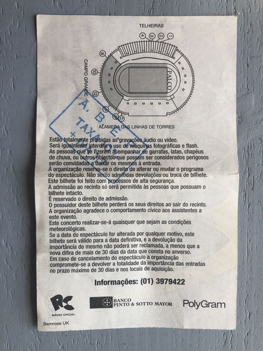 Bilhete concerto U2