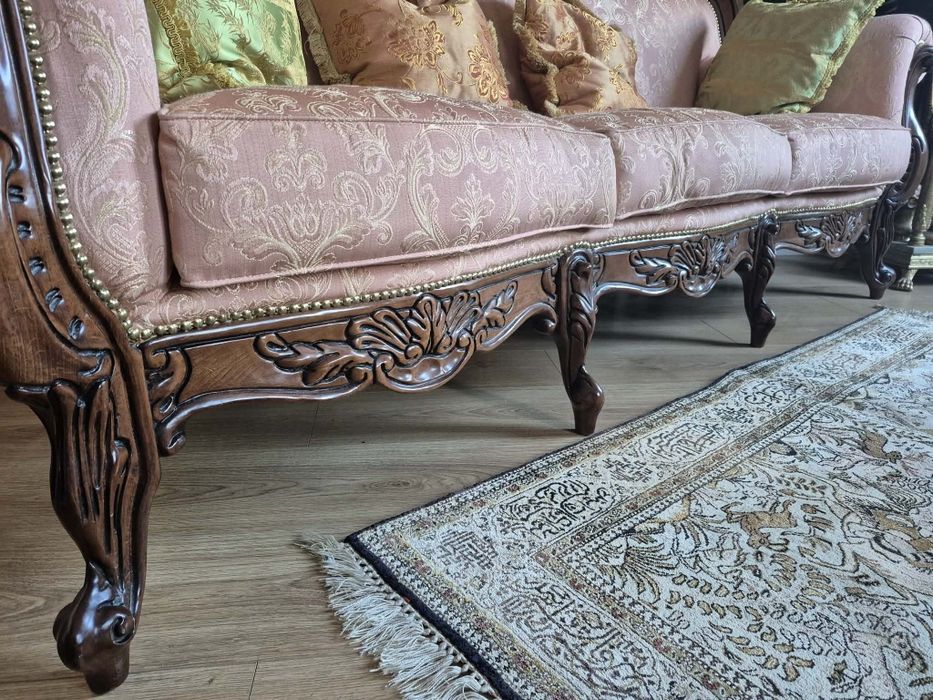 Sofa barokowa chippendale + 2 fotele – komplet w stylu ludwikowskim