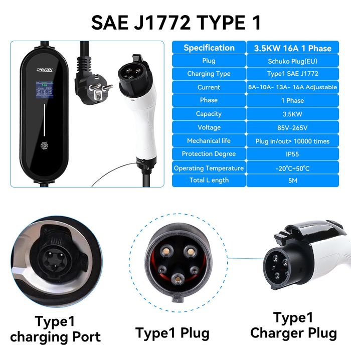 Зарядка електромобіля ROMADA ,IPENGEN, Feyree, EV Charger type1,type2  3,5кВт.