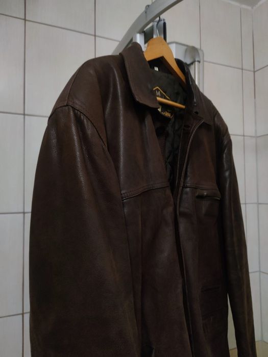 kurtka skórzana XL męska ciemna brązowa kremowa destroyed  retro sk