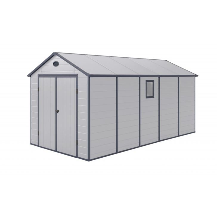 Abrigo de jardim em resina cinzento 11m² + kit de fundação