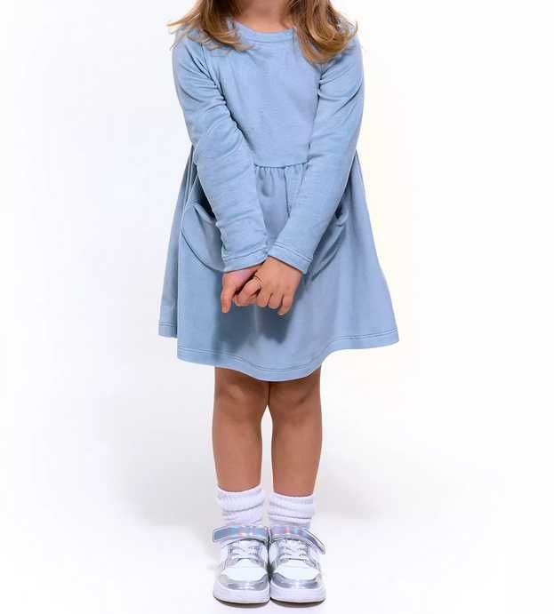 WYPRZEDAŻ Welurowa sukienka na długi rękaw ciepła niebieska 98 3 lata